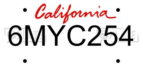6MYC254 California License Plate