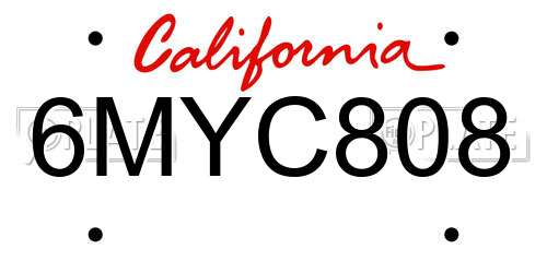 6MYC808 California License Plate