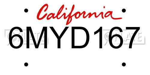 6MYD167 California License Plate