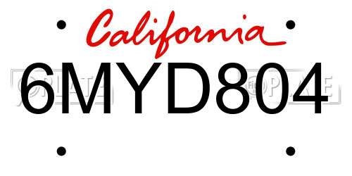 6MYD804 California License Plate