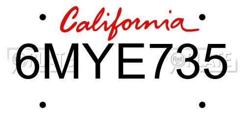6MYE735 California License Plate