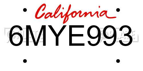 6MYE993 California License Plate