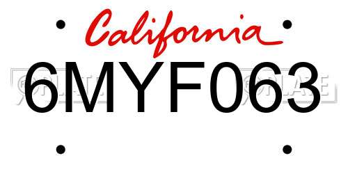 6MYF063 California License Plate