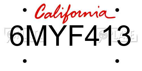 6MYF413 California License Plate
