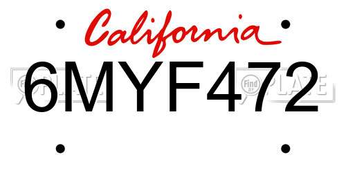 6MYF472 California License Plate
