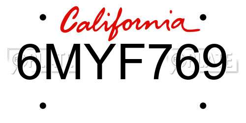 6MYF769 California License Plate