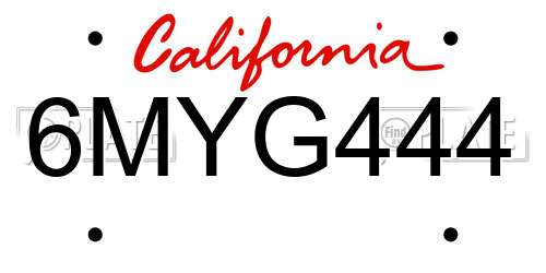6MYG444 California License Plate