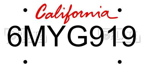 6MYG919 California License Plate