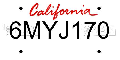 6MYJ170 California License Plate