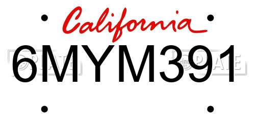 6MYM391 California License Plate