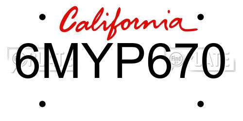 6MYP670 California License Plate