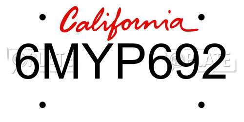 6MYP692 California License Plate