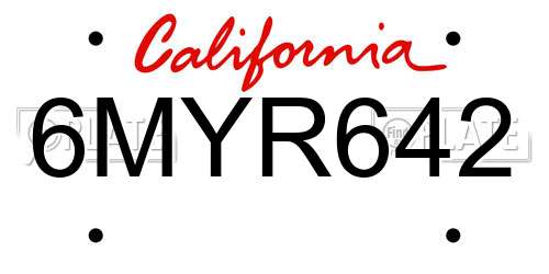 6MYR642 California License Plate