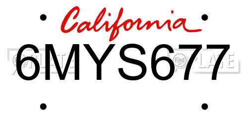 6MYS677 California License Plate