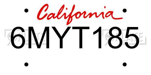 6MYT185 California License Plate