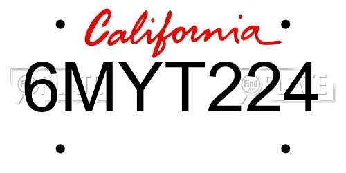 6MYT224 California License Plate