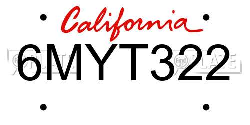 6MYT322 California License Plate