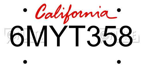 6MYT358 California License Plate
