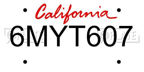 6MYT607 California License Plate