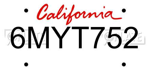 6MYT752 California License Plate