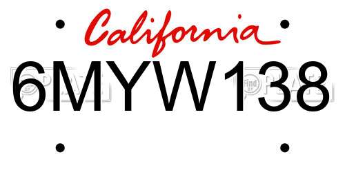 6MYW138 California License Plate