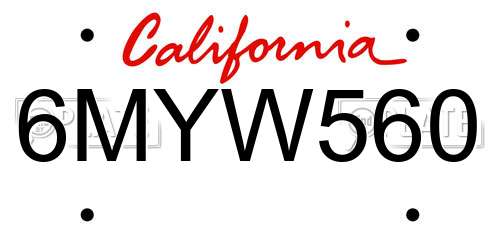 6MYW560 California License Plate
