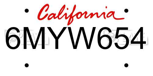 6MYW654 California License Plate