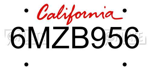 6MZB956 California License Plate