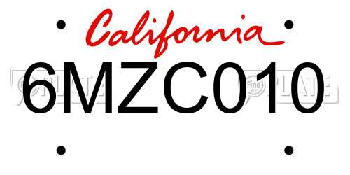 6MZC010 California License Plate