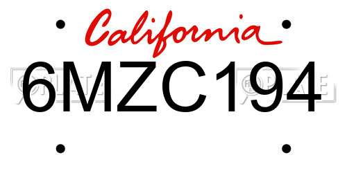 6MZC194 California License Plate