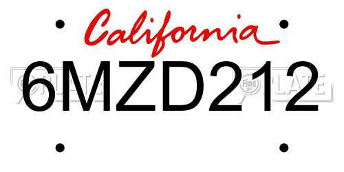 6MZD212 California License Plate