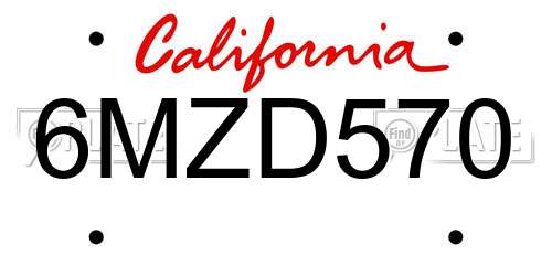 6MZD570 California License Plate