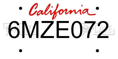 6MZE072 California License Plate