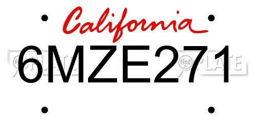 6MZE271 California License Plate