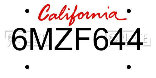 6MZF644 California License Plate