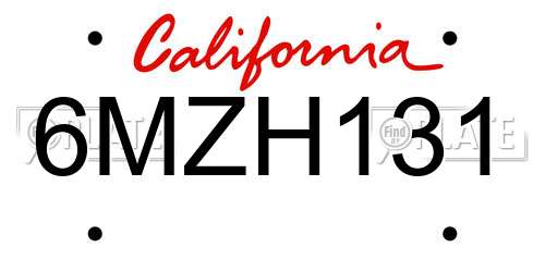 6MZH131 California License Plate