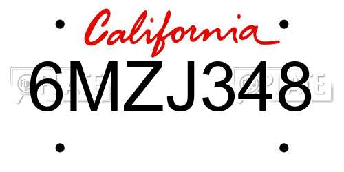 6MZJ348 California License Plate