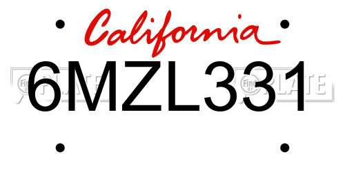 6MZL331 California License Plate
