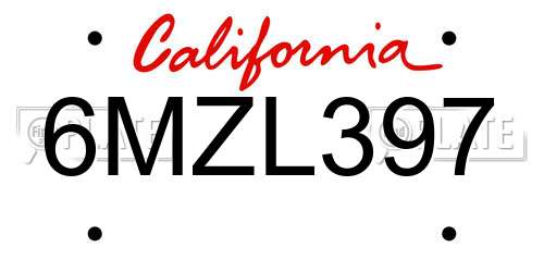 6MZL397 California License Plate