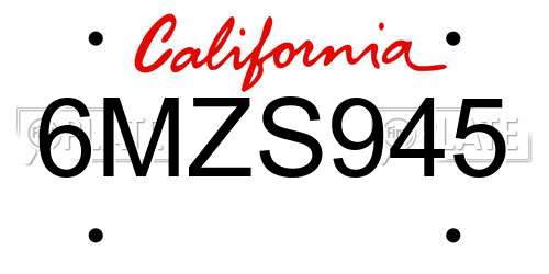 6MZS945 California License Plate