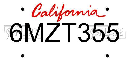 6MZT355 California License Plate