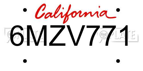 6MZV771 California License Plate