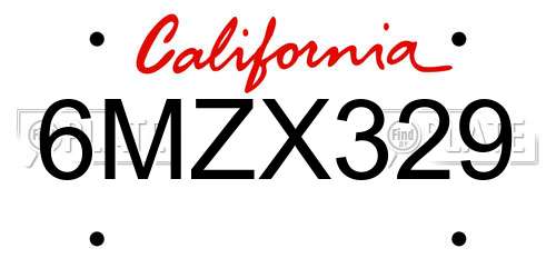 6MZX329 California License Plate