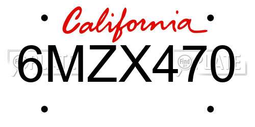6MZX470 California License Plate