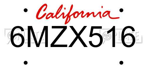 6MZX516 California License Plate