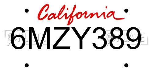 6MZY389 California License Plate