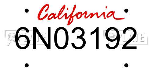 6N03192 California License Plate