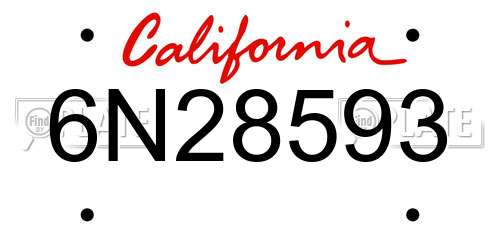 6N28593 California License Plate