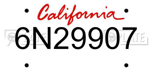 6N29907 California License Plate