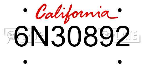 6N30892 California License Plate